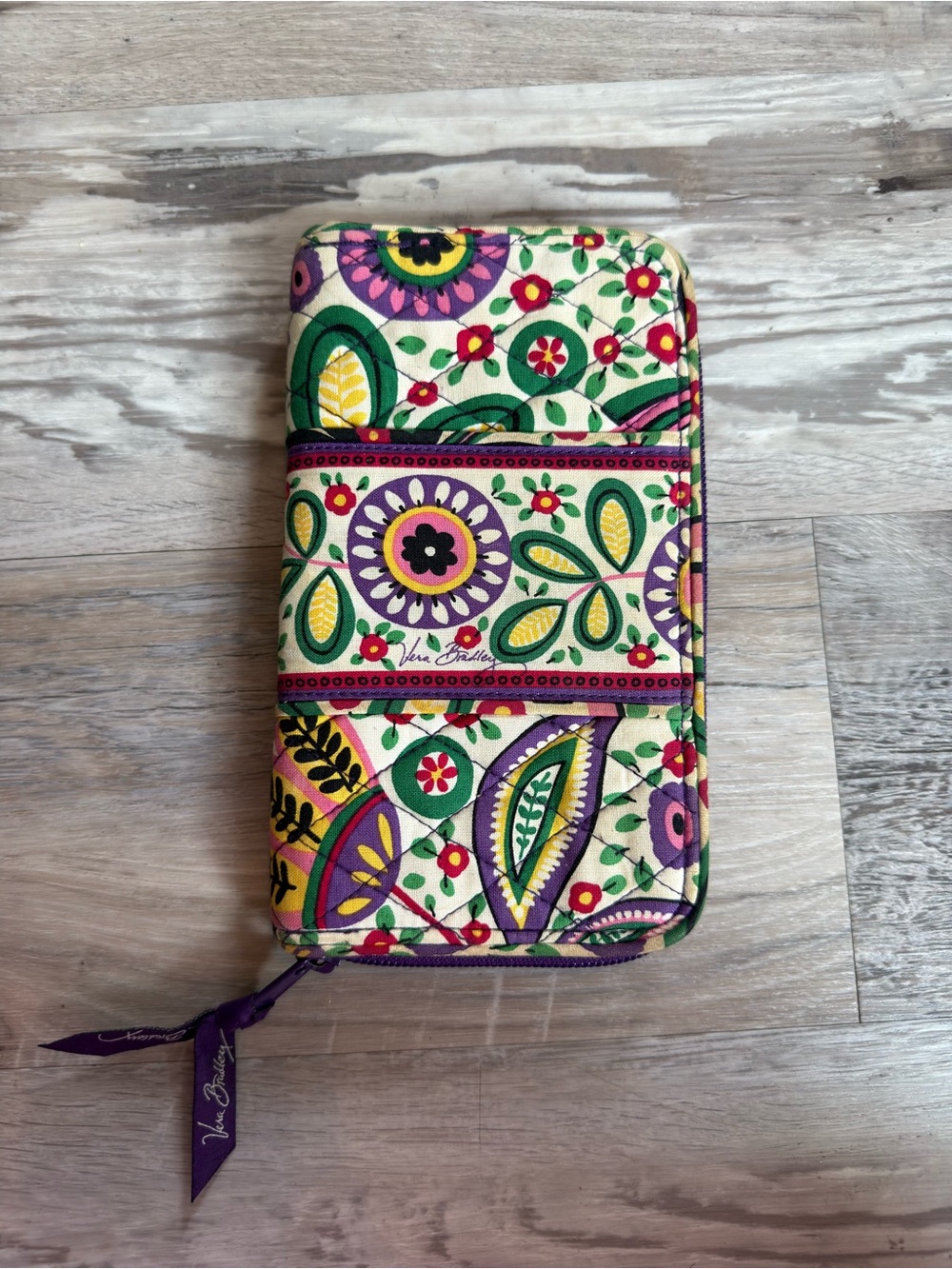Vera Bradley Cream Floral Zip Wallet In Retired Pattern Viva La Vera
